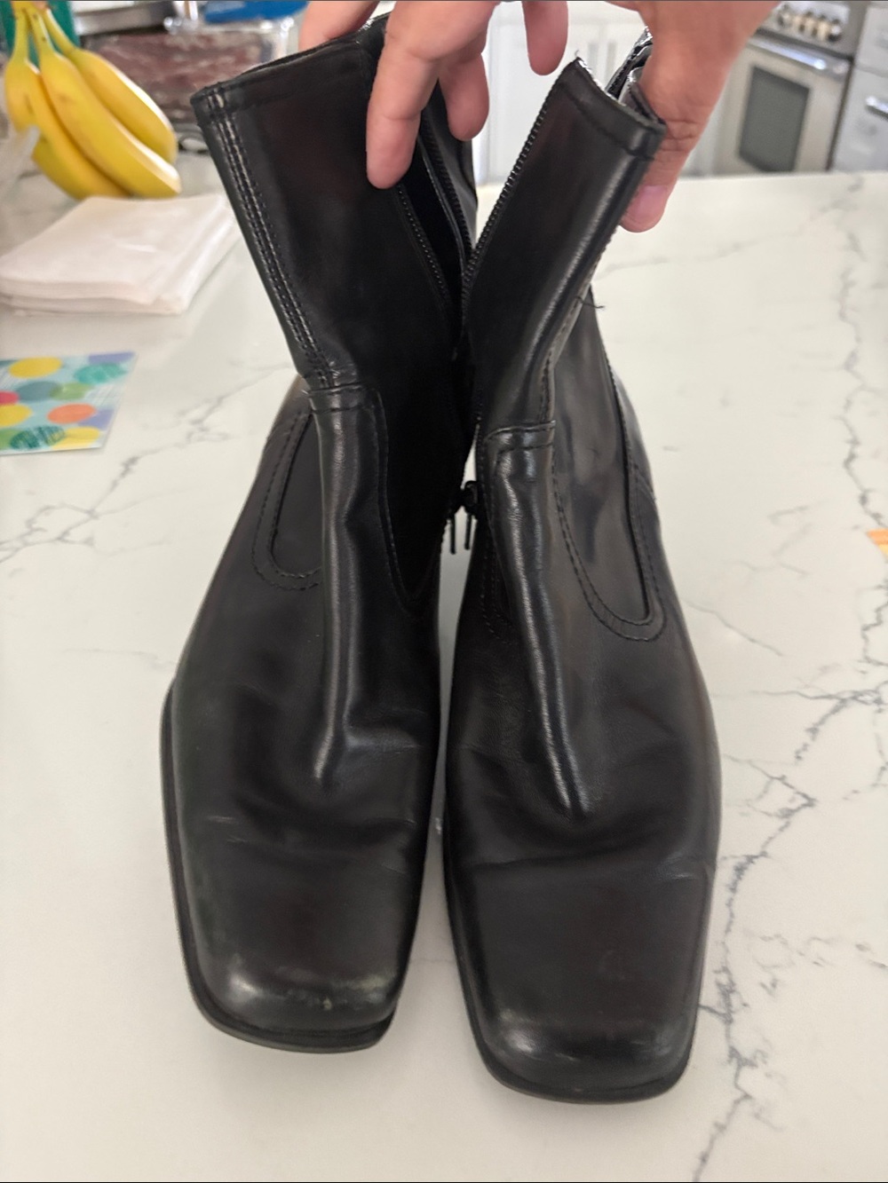 Nine West Black Leather Square-Toe Ankle Boots - Picture 2 of 6